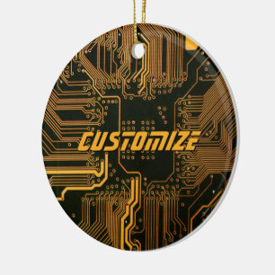 Custom Cyber Orange PCB Circuit Board Tech Art Ceramic Ornament