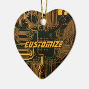 Custom Cyber Orange PCB Circuit Board Tech Art Ceramic Ornament