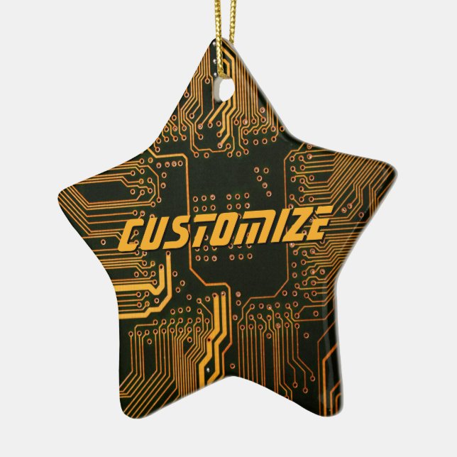 Custom Cyber Orange PCB Circuit Board Tech Art Ceramic Ornament (Left)