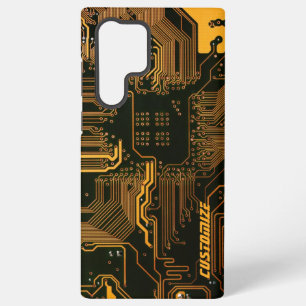 Custom Cyber Orange PCB Circuit Board Tech Art Samsung Galaxy Case