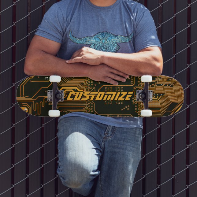 Custom Cyber Orange PCB Circuit Board Tech Art Skateboard (Outdoor 3)