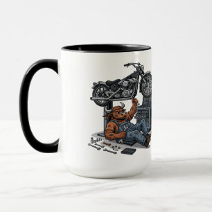 Custom Cycle Shop Bull Mechanic Professional Art Mug