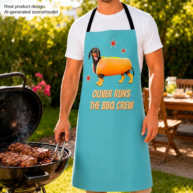 Custom Dachshund BBQ Crew Funny Wiener Dog Apron (Creator Uploaded)