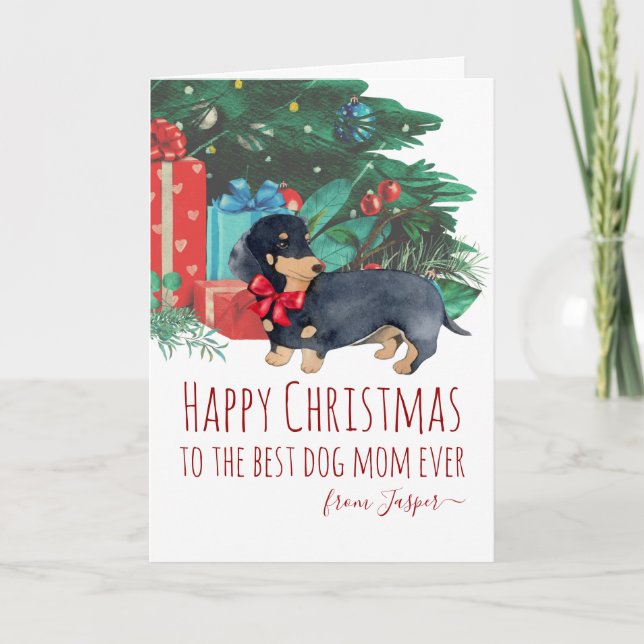 Custom Dachshund Puppy Christmas Holiday Card (Front)