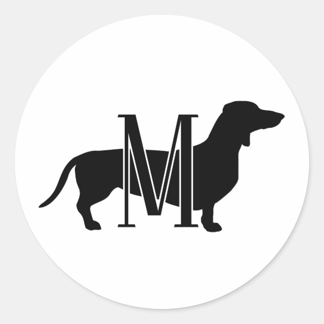 Custom Dachshund Silhouette Monogram Classic Round Sticker (Front)