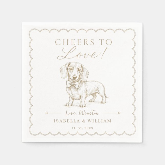 Custom Dachshund Wedding Personalised Wiener bow Napkin (Front)