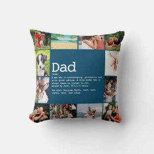 Custom Dad Definition Photo Collage Blue Cushion