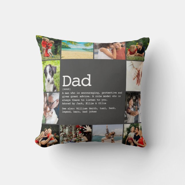 Custom Dad Definition Photo Collage Grey Cushion (Front)