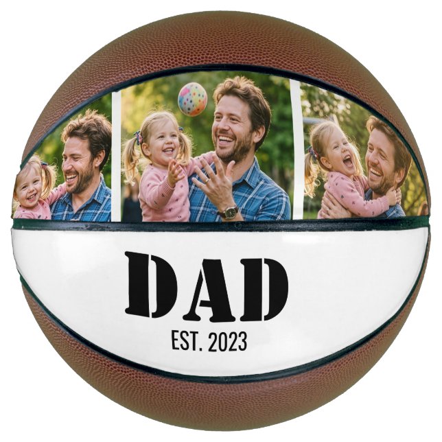 Custom Dad Est. Year Photo 3-Picture Keepsake Basketball (Front)