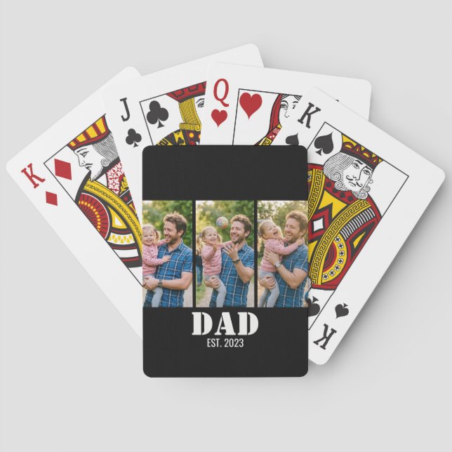 Custom Dad Est. Year Photo  3-Picture Keepsake Playing Cards (Back)