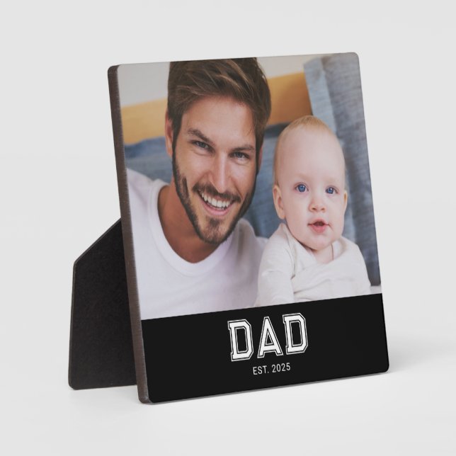 Custom Dad Established Modern Bold Photo Plaque (Front)