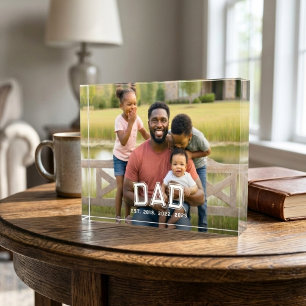 Custom Dad Established Modern Bold White Photo Block