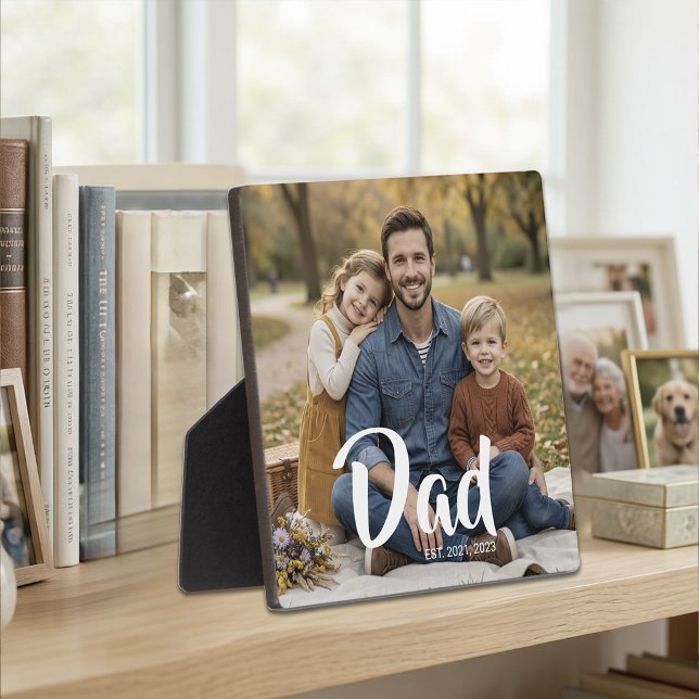 Custom Dad Established Modern Script Photo Plaque (Custom Dad Established Modern Script Photo Plaque)