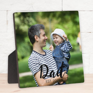 Custom Dad Established Modern Script Photo Plaque