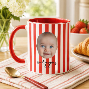 Custom Dad Father's Day Photo Baby Face Red Stripe Mug