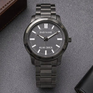Custom Dad Name and Date Personalised Gunmetal Watch