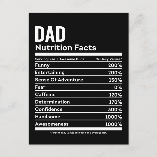 Custom Dad Nutrition Facts Funny Father's Day Card (Front)