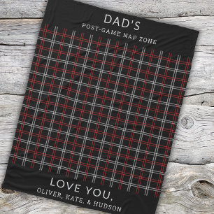 Custom Dad Red Black Plaid Funny Nap Zone Fleece Blanket