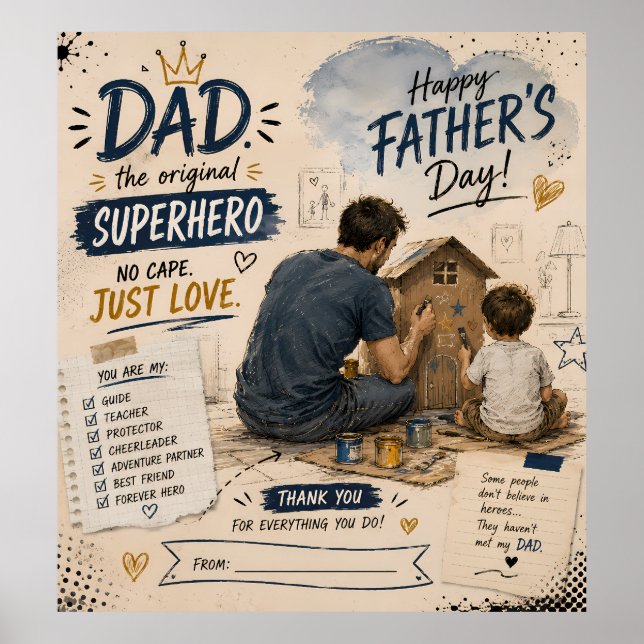 Custom Dad Superhero Poster Print (Front)