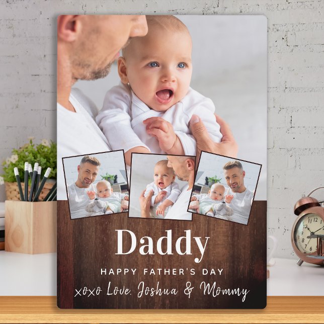 Custom DADDY 4 Photo Collage Rustic Wood Plaque (Creator Uploaded)