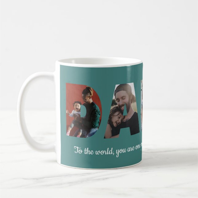Custom Daddy 5 Photo Collage Green Father's Day Coffee Mug (Left)