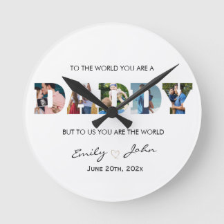  Custom Daddy Father's Day Photo Collage Round Clock