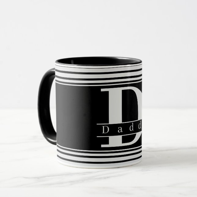 Custom Daddy Personalised Monogram Black & White Mug (Front Left)