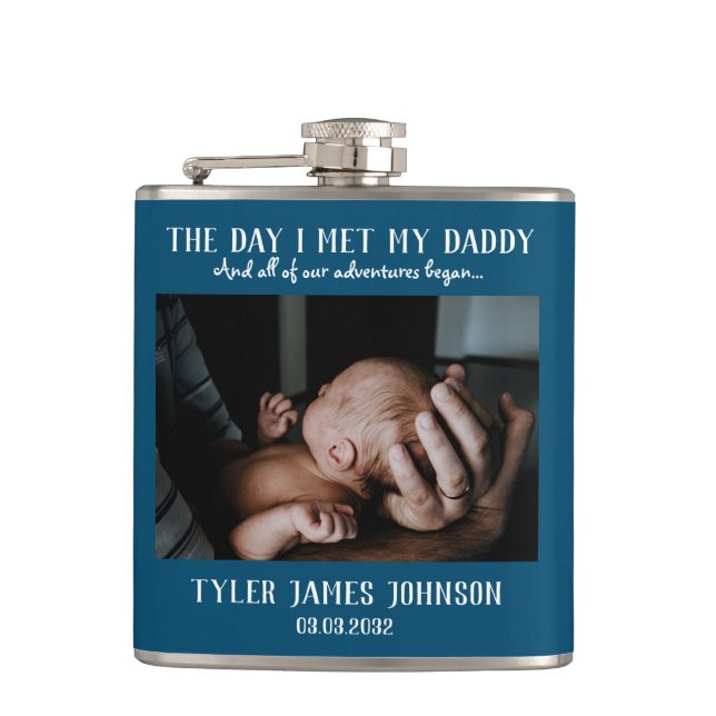 Custom Daddy Photo First Father's Day   Flask (Front)