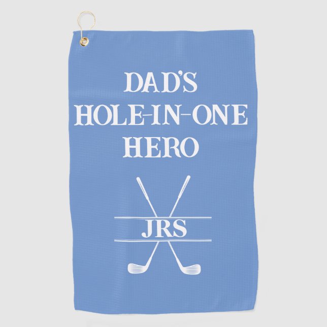Custom Dad's Hole-in-One Hero Initials Blue&White Golf Towel (Front)