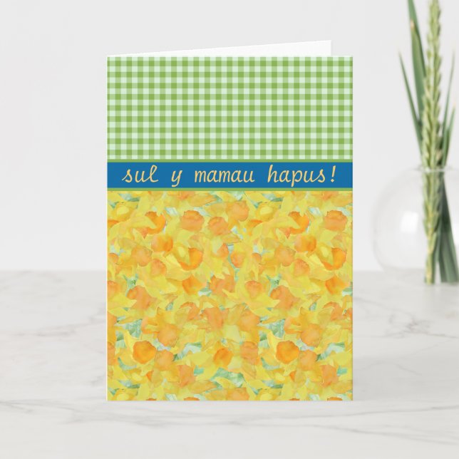 Custom Daffodils, Check Gingham Mother's Day Card (Front)