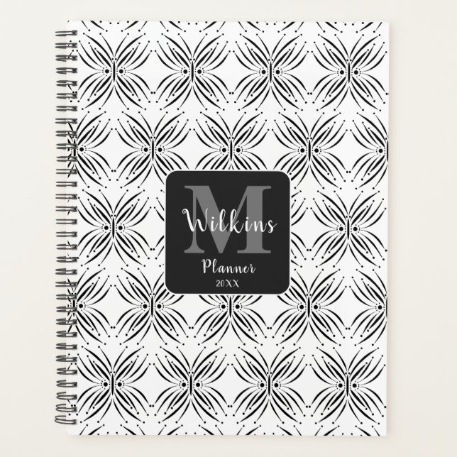 Custom Dainty Butterfly Black White Design Planner (Front)