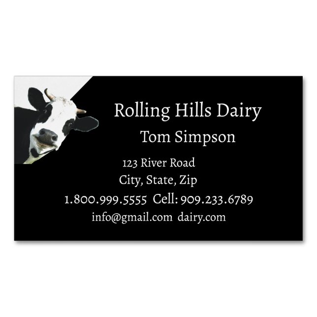 Custom Dairy Farm Cow Milk Fun Holstein   Magnetic Business Card (Front)