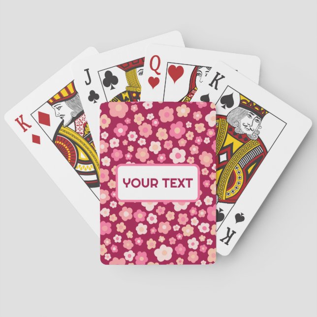 CUSTOM Daisies Retro Floral Pattern Pink Red Playing Cards (Back)