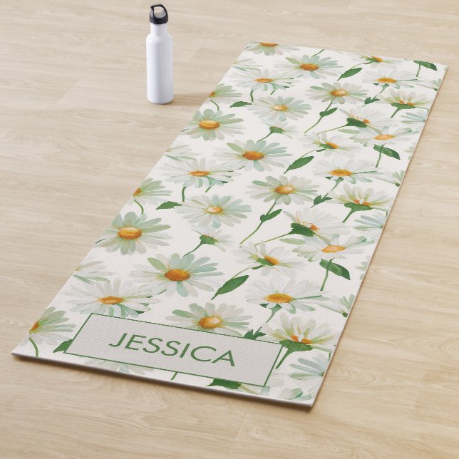 Custom Daisies Watercolor Floral Pattern Yoga Mat (In Situ)