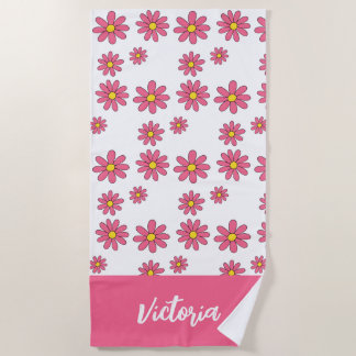 Custom Daisy Floral Beach Towel, Personalised Pool Towel