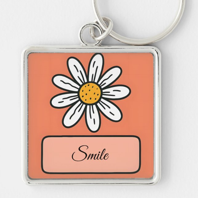 Custom Daisy Keychain Cute Hand Drawn Flower Gift (Front)