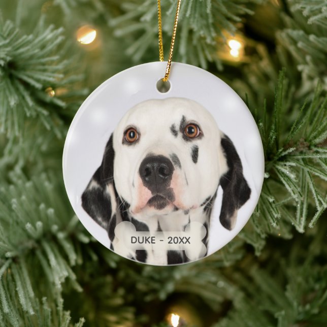 Custom Dalmatian Dog Photo Ceramic Ornament (Tree)