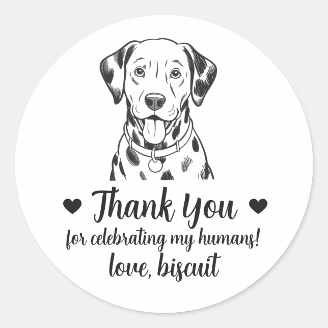 Custom Dalmatian Dog Wedding Favour Stickers (Front)