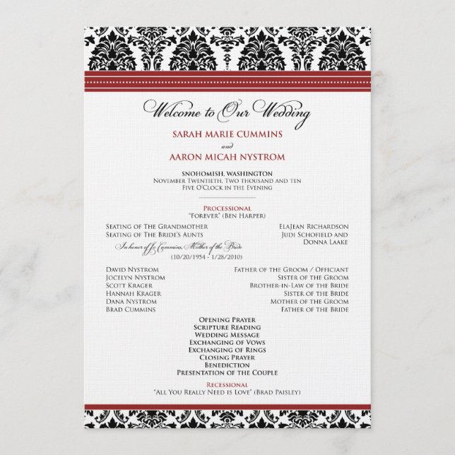 :custom: Damask black/red Wedding Program (Front)