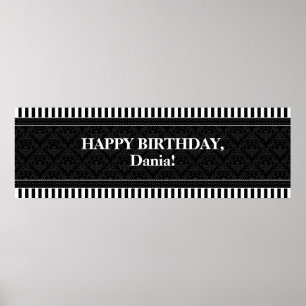 CUSTOM Damask Stripes Polka Dots Birthday Banner Poster