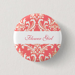 Custom Damask Wedding Flower Girl Buttons
