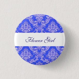 Custom Damask Wedding Flower Girl Buttons