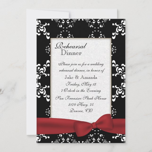 Custom Damask Wedding Rehearsal Dinner Invitation (Front)