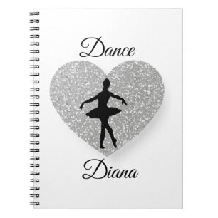 custom Dancer name ,Dance Heart Sparkling sliver Notebook