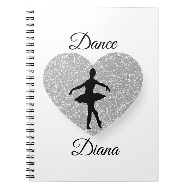 custom Dancer name ,Dance Heart Sparkling sliver Notebook (Front)