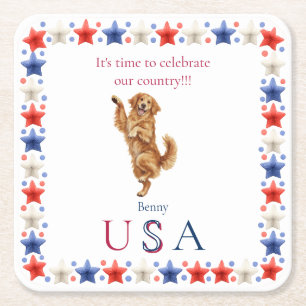 Custom Dancing Pet July 4th Party Square Paper Coaster