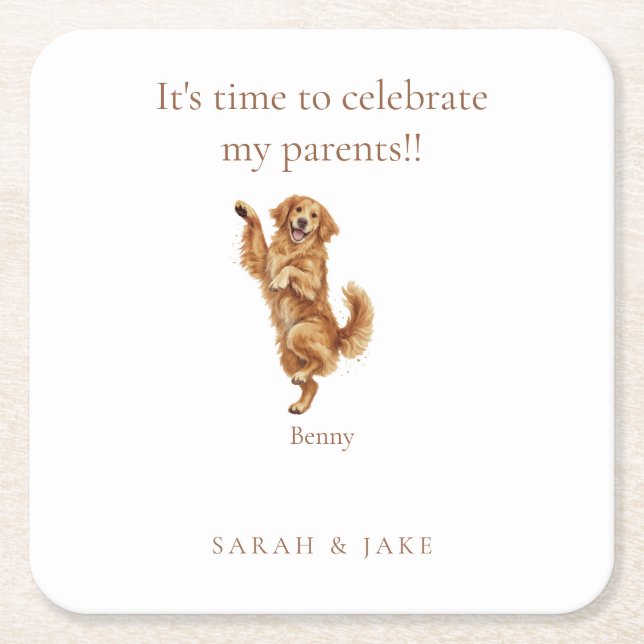 Custom Dancing Pet Wedding  Square Paper Coaster (Front)