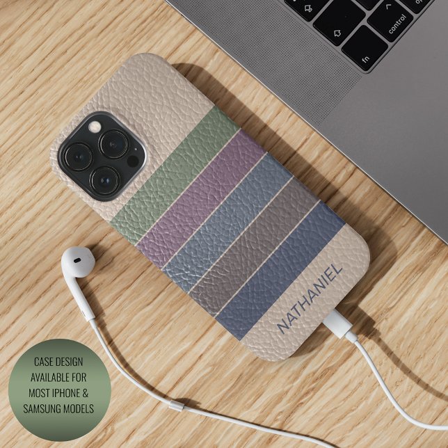 Custom Dark Blue Beige Brown Purple Green Stripes Case-Mate iPhone Case (Creator Uploaded)