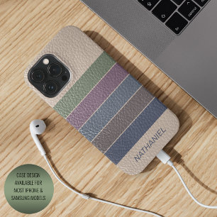 Custom Dark Blue Beige Brown Purple Green Stripes iPhone 16 Pro Max Case