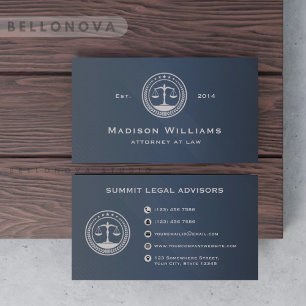 Custom Dark Blue Grey Monogram Law Office Business Card